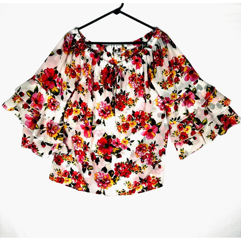 Speed Limit MPH Peasant Top Blouse Women's 1X Tiered Flounce Bell Sleeve